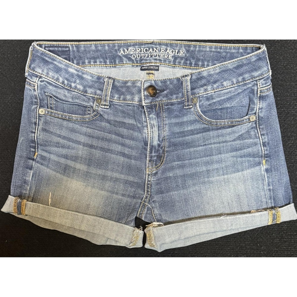 American Eagle Outfitters Shorts Womens 10 Blue Midi Denim Cutoff Cuffed Stretch